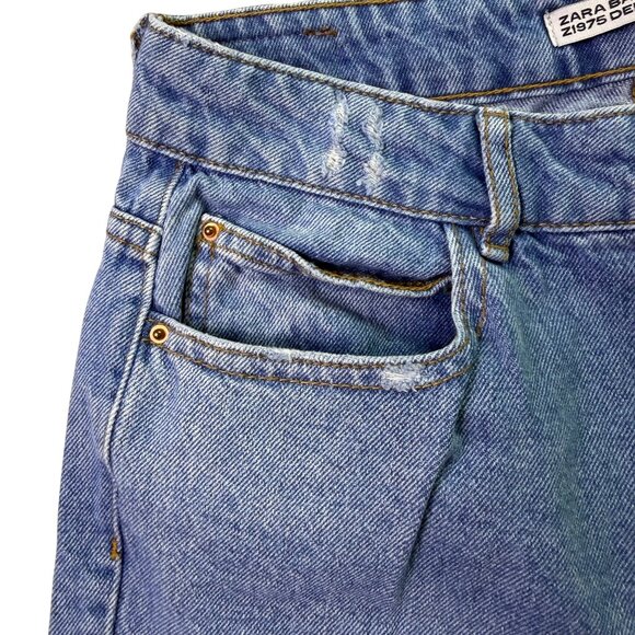 Zara Basic Women’s Blue Cotton Flare Ruffle Hem Jeans Button Fly Size 04 - Picture 3 of 10